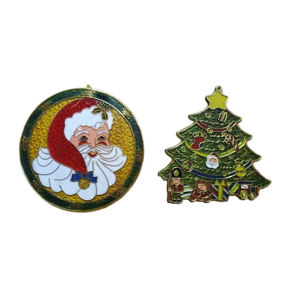 Vintage Christmas Suncatchers Lot of 2 Santa and Christmas Tree